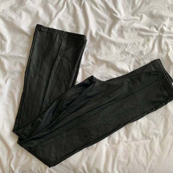Topshop wetlook split front flared pant in black - Picture 3 of 4
